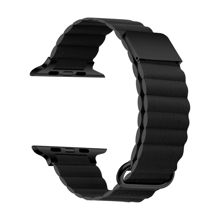 Magnetic Leather Strap Watch Band For Apple Watch Series 9&8&7 41mm / SE 3&SE 2&6&SE&5&4 40mm / 3&2&1 38mm(Black Buckle Black) - Watch Bands by buy2fix | Online Shopping UK | buy2fix