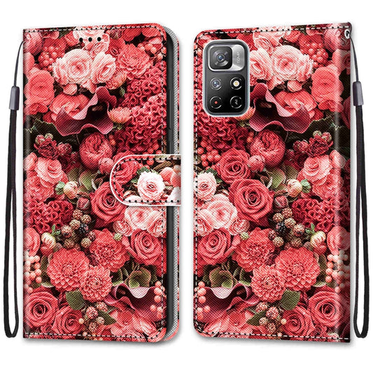 For Xiaomi Redmi Note 11 Coloured Drawing Cross Texture Horizontal Flip Leather Phone Case with Holder & Card Slots & Wallet & Lanyard(Pink Rose Garden) by buy2fix