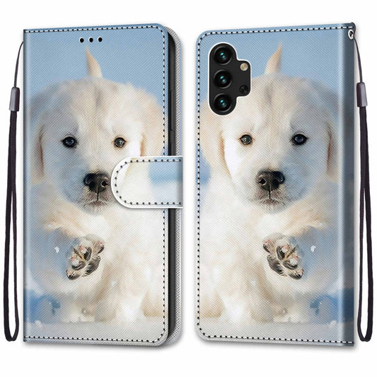 For Samsung Galaxy A13 4G Coloured Drawing Cross Texture Horizontal Flip Leather Phone Case with Holder & Card Slots & Wallet & Lanyard(Snow Puppy) by buy2fix