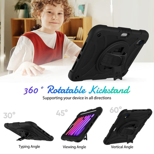 For iPad mini 6 Shockproof PC + Silicone Combination Tablet Case with Holder & Hand Strap & Shoulder Strap(Black) - Apple Accessories by buy2fix | Online Shopping UK | buy2fix