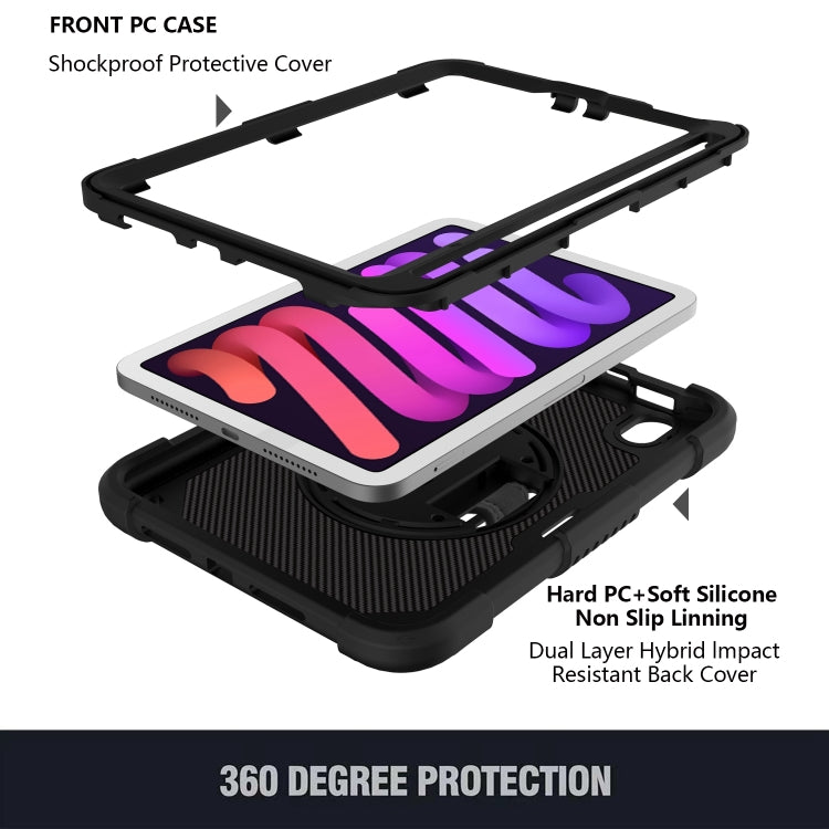 For iPad mini 6 Shockproof PC + Silicone Combination Tablet Case with Holder & Hand Strap & Shoulder Strap(Black) - Apple Accessories by buy2fix | Online Shopping UK | buy2fix