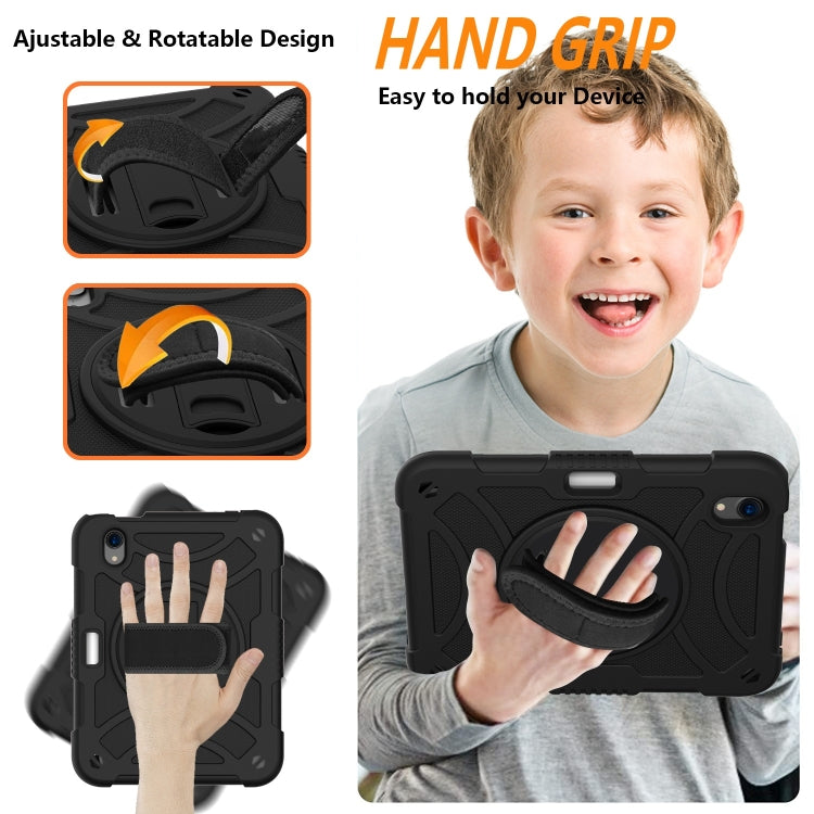 For iPad mini 6 Shockproof PC + Silicone Combination Tablet Case with Holder & Hand Strap & Shoulder Strap(Black) - Apple Accessories by buy2fix | Online Shopping UK | buy2fix