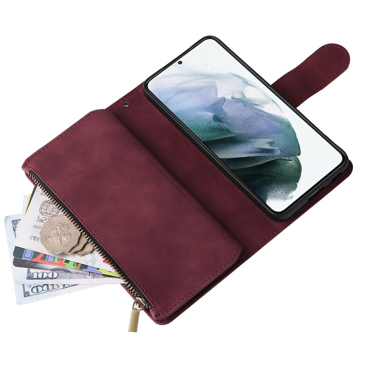 For Samsung Galaxy S22 5G Multifunctional Phone Leather Case with Card Slot & Holder & Zipper Wallet & Photo Frame(Wine Red) by buy2fix