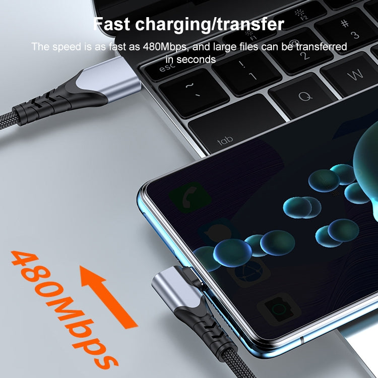 6A 66W USB to USB-C / Type-C Elbow Mobile Phone Game Fast Data Cable, Length:1m(Black) by buy2fix