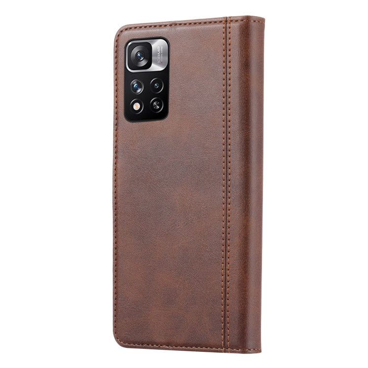 For Xiaomi Redmi Note 11/Poco M4 Pro Calf Texture Double Fold Leather Phone Case(Brown) - Xiaomi Cases by buy2fix | Online Shopping UK | buy2fix