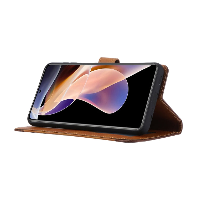 For Xiaomi Redmi Note 11/Poco M4 Pro Calf Texture Double Fold Leather Phone Case(Brown) - Xiaomi Cases by buy2fix | Online Shopping UK | buy2fix