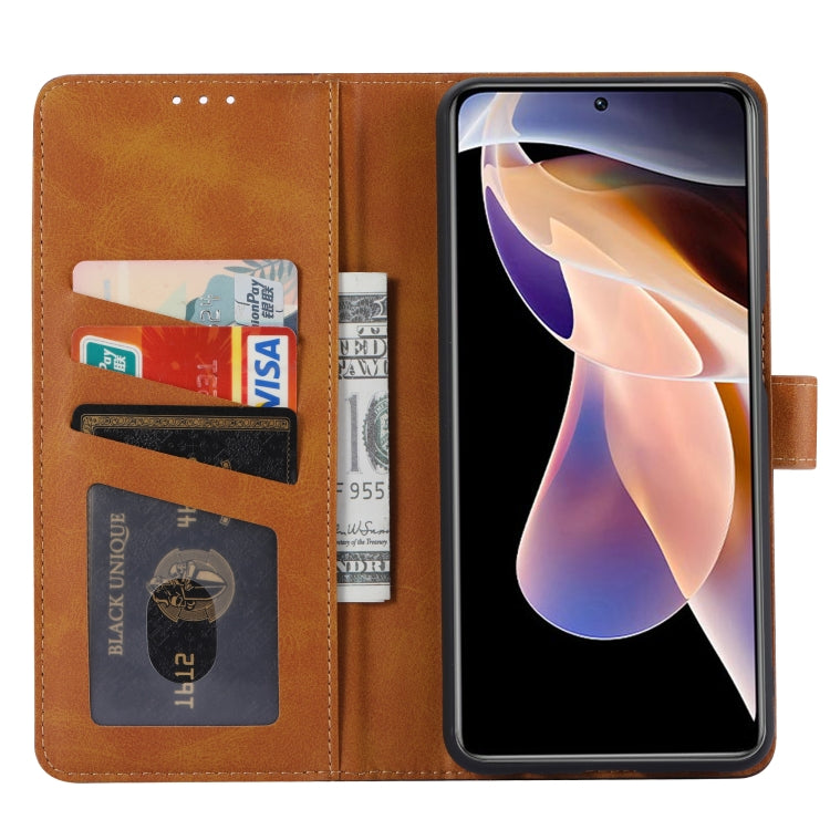 For Xiaomi Redmi Note 11/Poco M4 Pro Calf Texture Double Fold Leather Phone Case(Brown) - Xiaomi Cases by buy2fix | Online Shopping UK | buy2fix