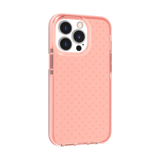 For iPhone 13 Pro Max Grid Pattern Shockproof Transparent TPU Phone Case (Pink) by buy2fix