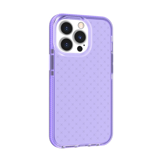For iPhone 13 Pro Max Grid Pattern Shockproof Transparent TPU Phone Case (Purple) by buy2fix