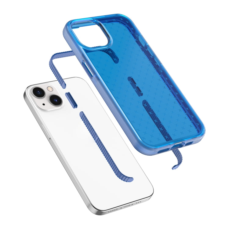 For iPhone 13 Grid Pattern Shockproof Transparent TPU Phone Case(Blue) - iPhone 13 Cases by buy2fix | Online Shopping UK | buy2fix