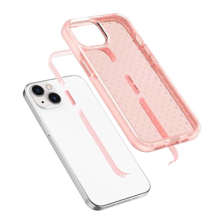 For iPhone 13 Grid Pattern Shockproof Transparent TPU Phone Case(Pink) - iPhone 13 Cases by buy2fix | Online Shopping UK | buy2fix