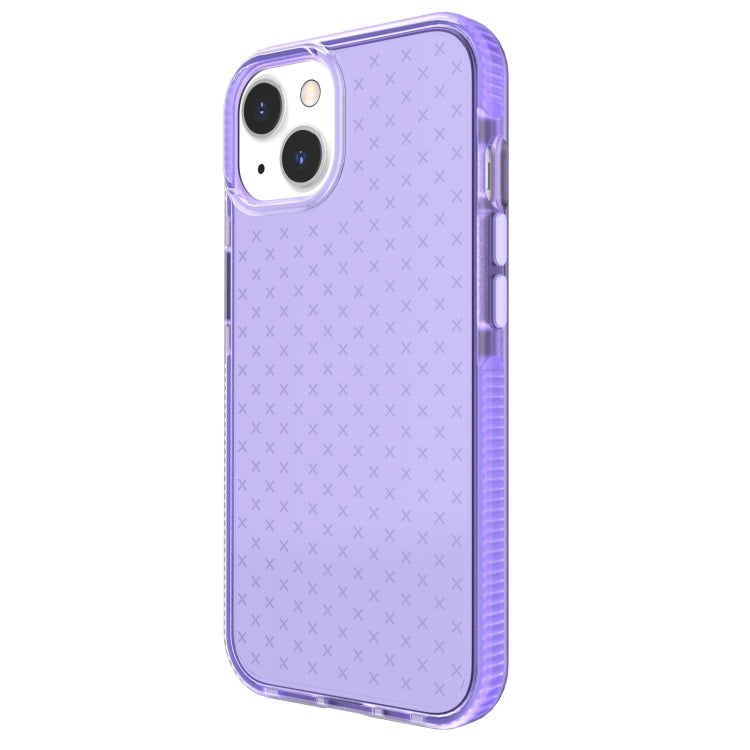 For iPhone 13 Grid Pattern Shockproof Transparent TPU Phone Case(Purple) - iPhone 13 Cases by buy2fix | Online Shopping UK | buy2fix