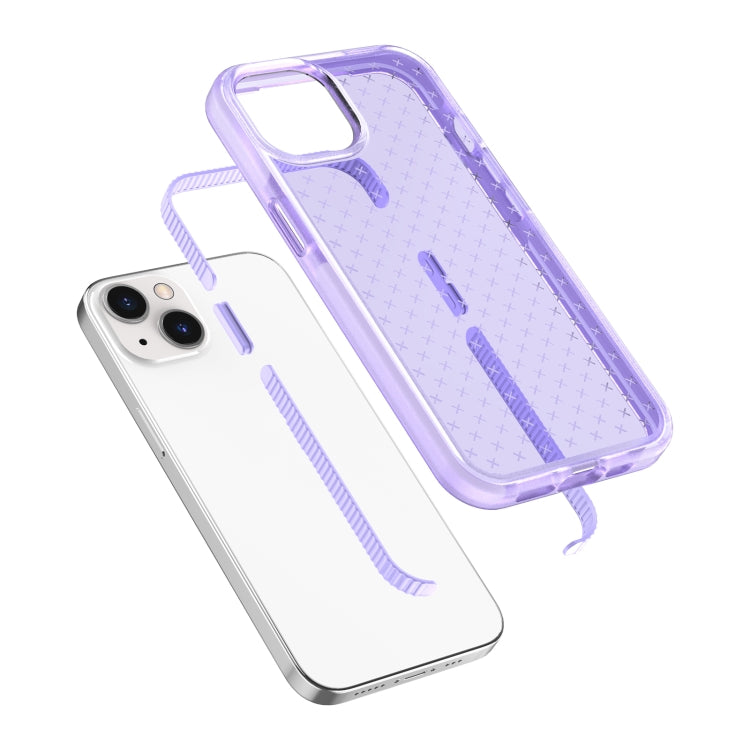 For iPhone 13 Grid Pattern Shockproof Transparent TPU Phone Case(Purple) - iPhone 13 Cases by buy2fix | Online Shopping UK | buy2fix