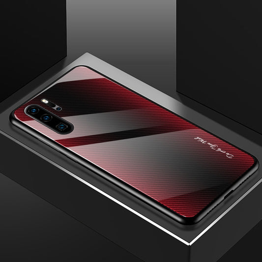 For Huawei P30 Pro Texture Gradient Glass Protective Case(Red) by buy2fix