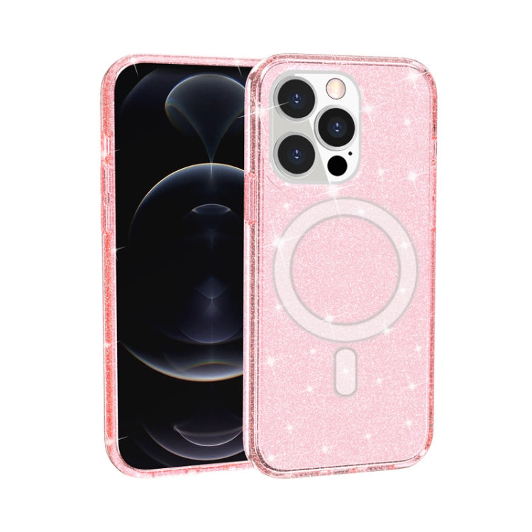 For iPhone 13 Pro Terminator Style Glitter Powder MagSafe Magnetic Phone Case (Pink) - iPhone 13 Pro Cases by buy2fix | Online Shopping UK | buy2fix
