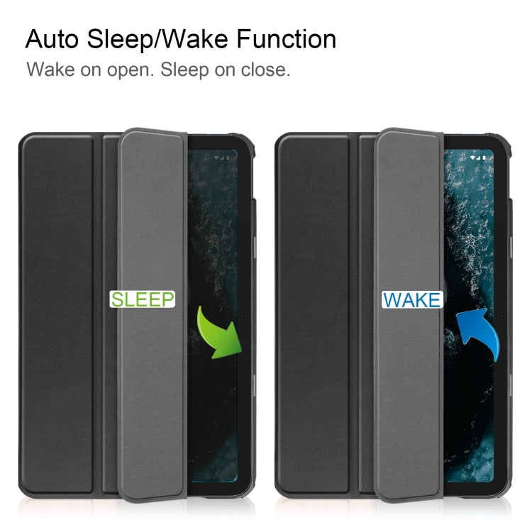 For Nokia T20 Three-folding Holder Custer Texture Leather Tablet Case(Black) by buy2fix