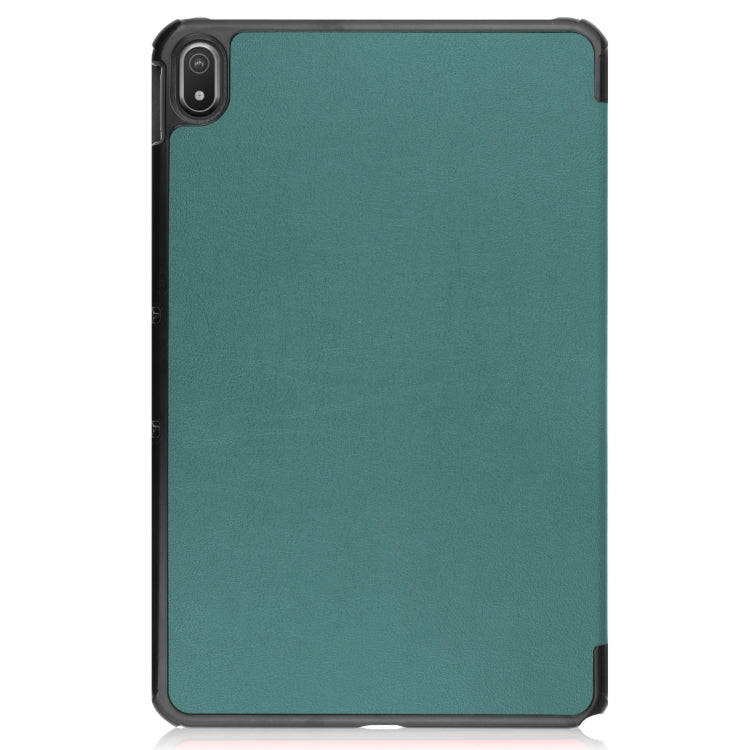 For Nokia T20 Three-folding Holder Custer Texture Leather Tablet Case(Dark Green) - Nokia by buy2fix | Online Shopping UK | buy2fix