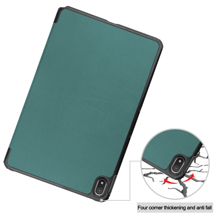 For Nokia T20 Three-folding Holder Custer Texture Leather Tablet Case(Dark Green) - Nokia by buy2fix | Online Shopping UK | buy2fix