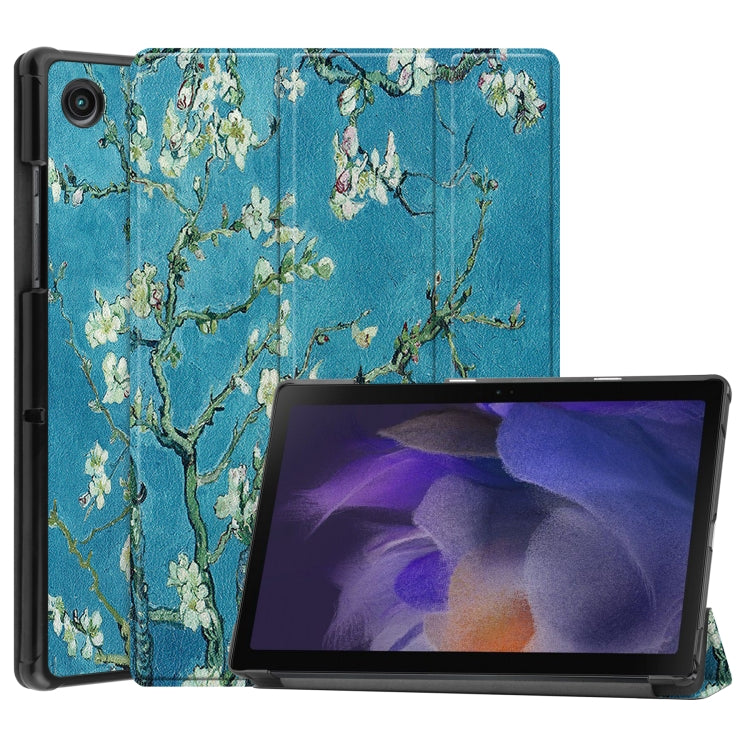 For Samsung Galaxy Tab A8 2021 Painted Leather Tablet Case with 3-Fold Holder(Apricot Blossom) - Other Galaxy Tab PC by buy2fix | Online Shopping UK | buy2fix