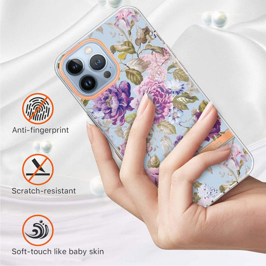 For iPhone 13 Pro Max Flowers and Plants Series IMD TPU Phone Case (Purple Peony) by buy2fix