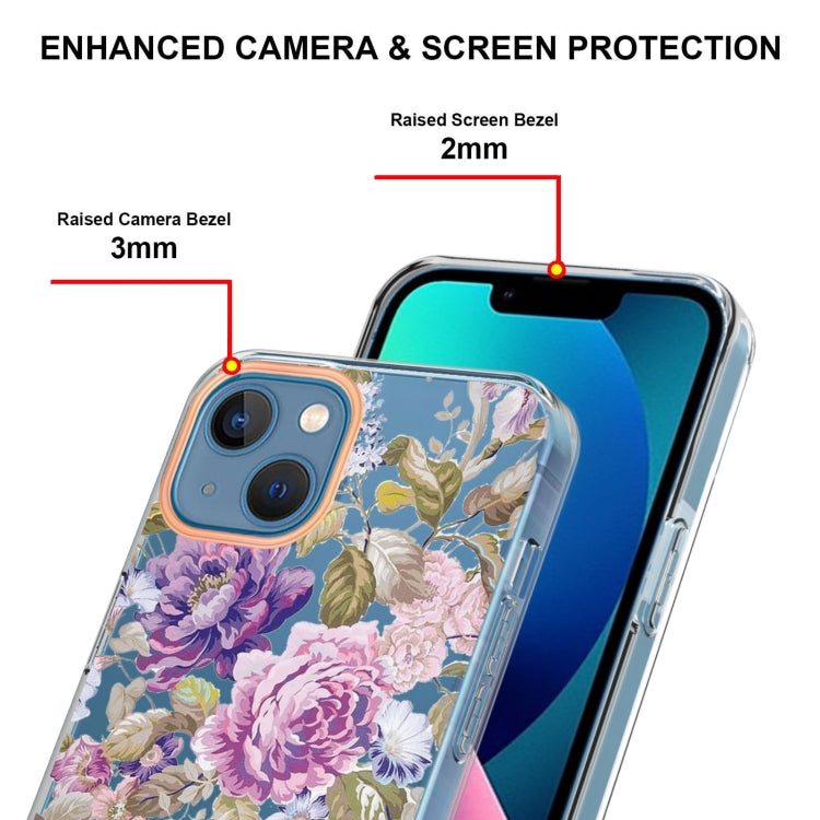 For iPhone 13 mini Flowers and Plants Series IMD TPU Phone Case (Purple Peony) - iPhone 13 mini Cases by buy2fix | Online Shopping UK | buy2fix