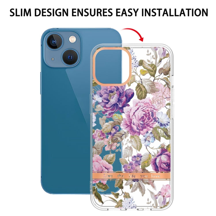 For iPhone 13 mini Flowers and Plants Series IMD TPU Phone Case (Purple Peony) - iPhone 13 mini Cases by buy2fix | Online Shopping UK | buy2fix