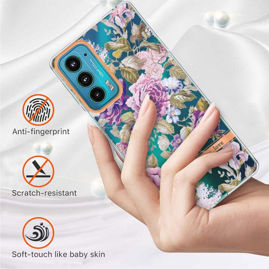 Flowers and Plants Series IMD TPU Phone Case For Motorola Edge 20(Purple Peony) by buy2fix
