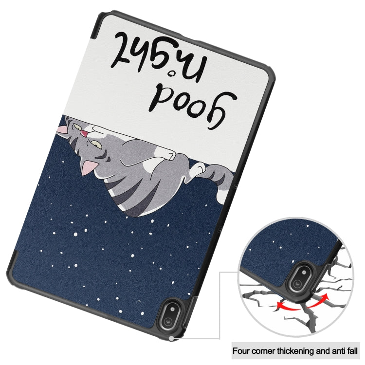 For Nokia T20 Painted Leather Tablet Case with 3-Fold Holder(Lazy Cat) - Nokia by buy2fix | Online Shopping UK | buy2fix