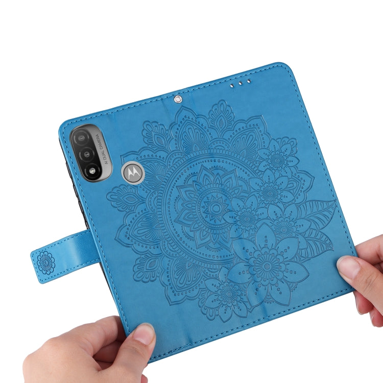 For Motorola Moto E20 / E30 / E40 7-petal Flowers Embossing Pattern Horizontal Flip CasePhone Case(Blue) by buy2fix