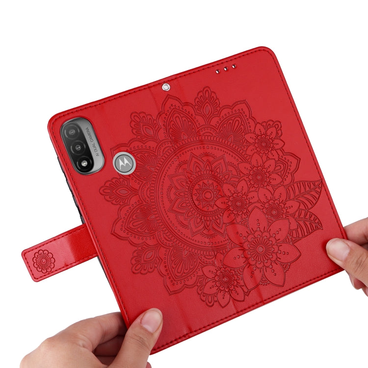 For Motorola Moto E20 / E30 / E40 7-petal Flowers Embossing Pattern Horizontal Flip CasePhone Case(Red) by buy2fix