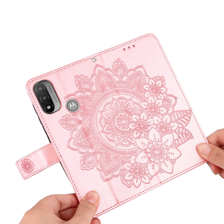 For Motorola Moto E20 / E30 / E40 7-petal Flowers Embossing Pattern Horizontal Flip CasePhone Case(Rose Gold) by buy2fix