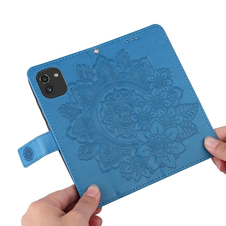 For Samsung Galaxy A03 EU Version 7-petal Flowers Embossing Pattern Horizontal Flip CasePhone Case(Blue) by buy2fix