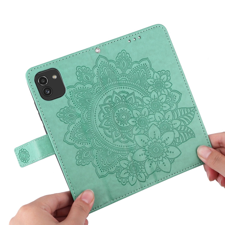 For Samsung Galaxy A03 EU Version 7-petal Flowers Embossing Pattern Horizontal Flip CasePhone Case(Green) by buy2fix