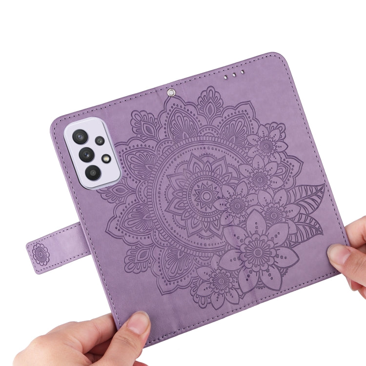 For Samsung Galaxy A33 5G 7-petal Flowers Embossing Pattern Horizontal Flip CasePhone Case(Light Purple) by buy2fix