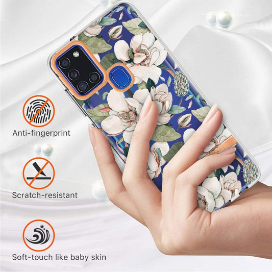 For Samsung Galaxy A21s Flowers and Plants Series IMD TPU Phone Case(Green Gardenia) by buy2fix