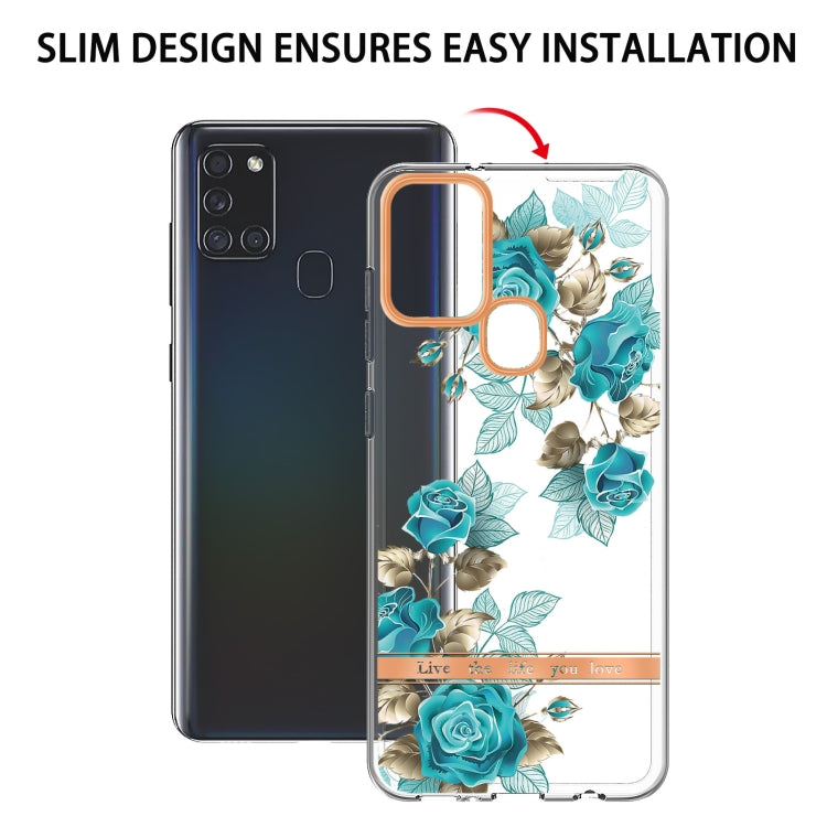 For Samsung Galaxy A21s Flowers and Plants Series IMD TPU Phone Case(Blue Rose) by buy2fix