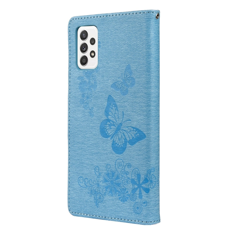 For Samsung Galaxy A33 5G Butterfly Embossed Horizontal Flip Leather Phone Case with Card Slot & Holder(Blue) - Galaxy Phone Cases by buy2fix | Online Shopping UK | buy2fix