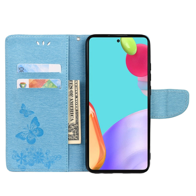 For Samsung Galaxy A33 5G Butterfly Embossed Horizontal Flip Leather Phone Case with Card Slot & Holder(Blue) - Galaxy Phone Cases by buy2fix | Online Shopping UK | buy2fix
