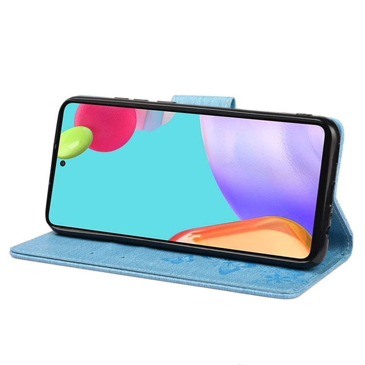 For Samsung Galaxy A33 5G Butterfly Embossed Horizontal Flip Leather Phone Case with Card Slot & Holder(Blue) - Galaxy Phone Cases by buy2fix | Online Shopping UK | buy2fix
