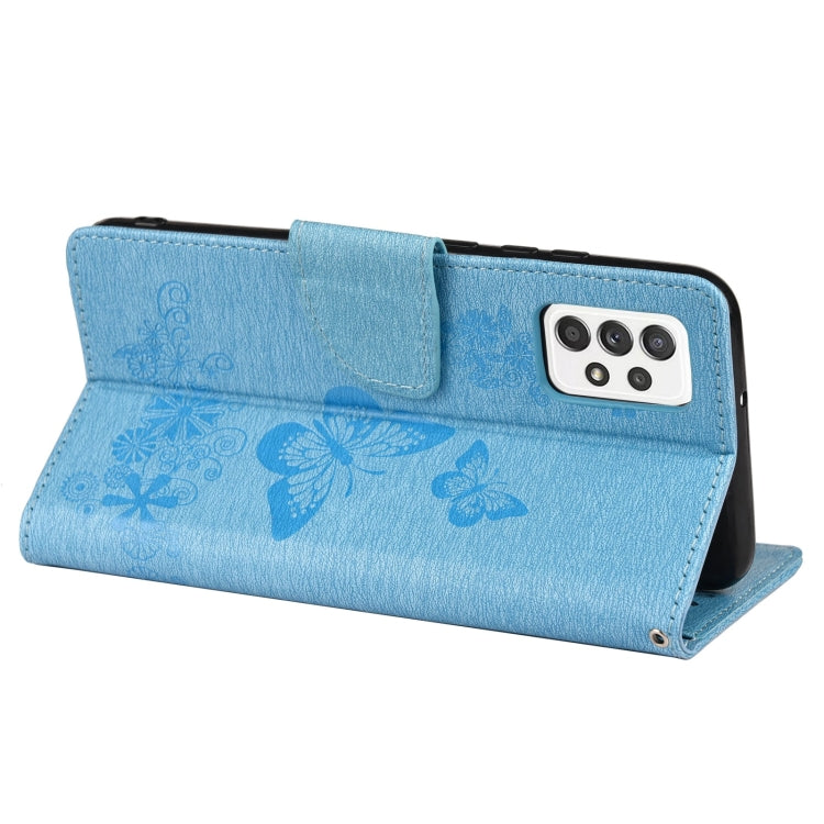 For Samsung Galaxy A33 5G Butterfly Embossed Horizontal Flip Leather Phone Case with Card Slot & Holder(Blue) - Galaxy Phone Cases by buy2fix | Online Shopping UK | buy2fix