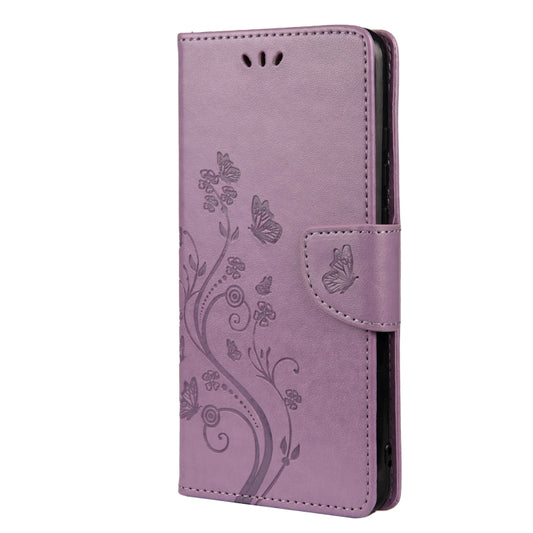 For Xiaomi Redmi Note 11 Butterfly Flower Pattern Horizontal Flip Leather Phone Case with Card Slot & Holder(Light Purple) by buy2fix