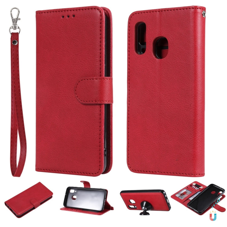 For Galaxy A40 Solid Color Horizontal Flip Protective Case with Holder & Card Slots & Wallet & Photo Frame & Lanyard(Red) - Galaxy Phone Cases by buy2fix | Online Shopping UK | buy2fix