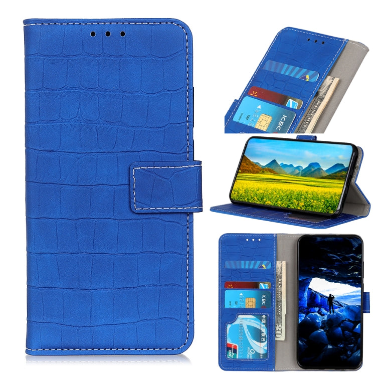 For Google Pixel 6a Crocodile Texture Flip Leather Phone Case with Holder & Card Slots(Blue) - Google Cases by buy2fix | Online Shopping UK | buy2fix