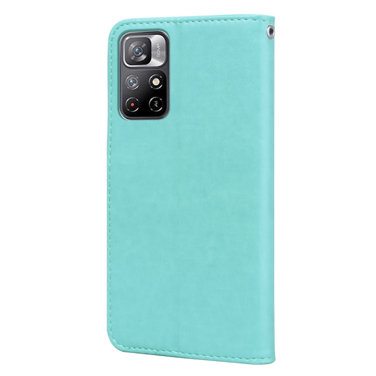 For Xiaomi Redmi Note 11T 5G / Poco M4 Pro 5G Rose Embossed Leather Phone Case(Green) - Xiaomi Cases by buy2fix | Online Shopping UK | buy2fix