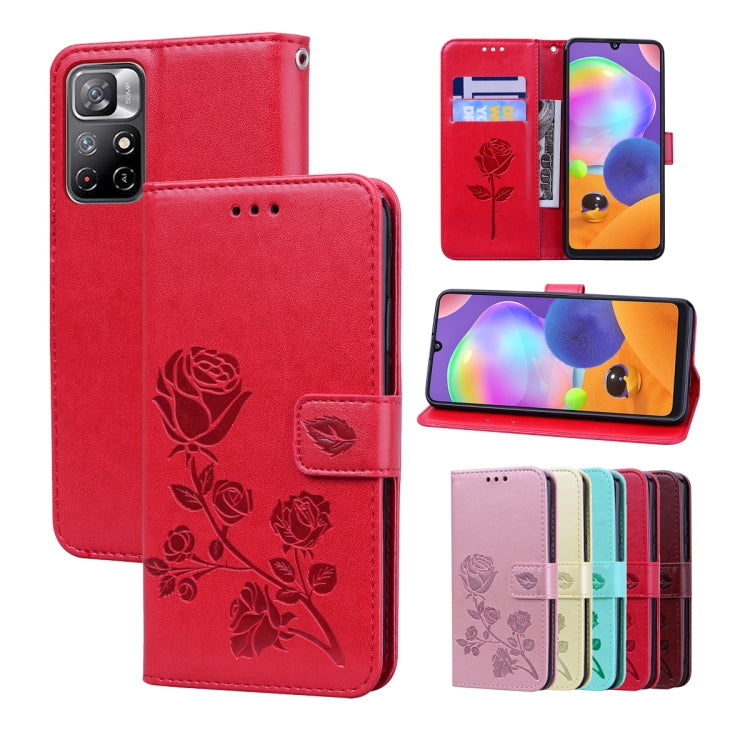 For Xiaomi Redmi Note 11 Pro+ 5G Rose Embossed Leather Phone Case(Red) - Xiaomi Cases by buy2fix | Online Shopping UK | buy2fix