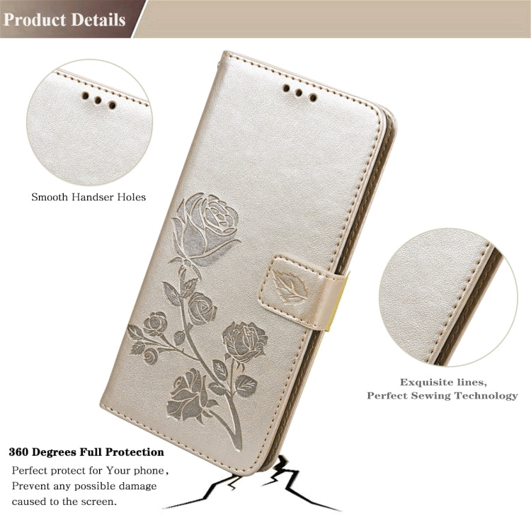 For Samsung Galaxy S22 5G Rose Embossed Leather Phone Case(Gold) - Galaxy S22 5G Cases by buy2fix | Online Shopping UK | buy2fix