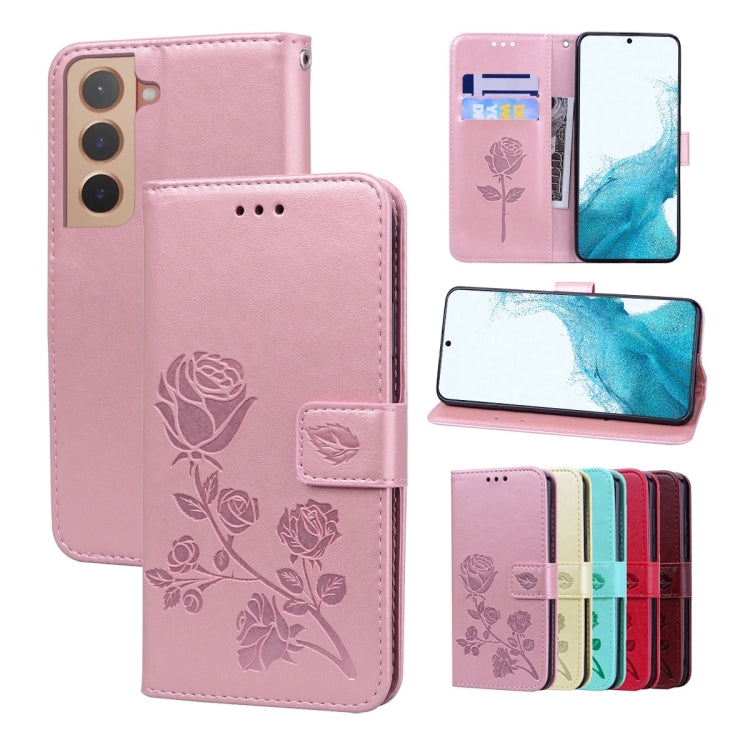 For Samsung Galaxy S22 5G Rose Embossed Leather Phone Case(Rose Gold) - Galaxy S22 5G Cases by buy2fix | Online Shopping UK | buy2fix