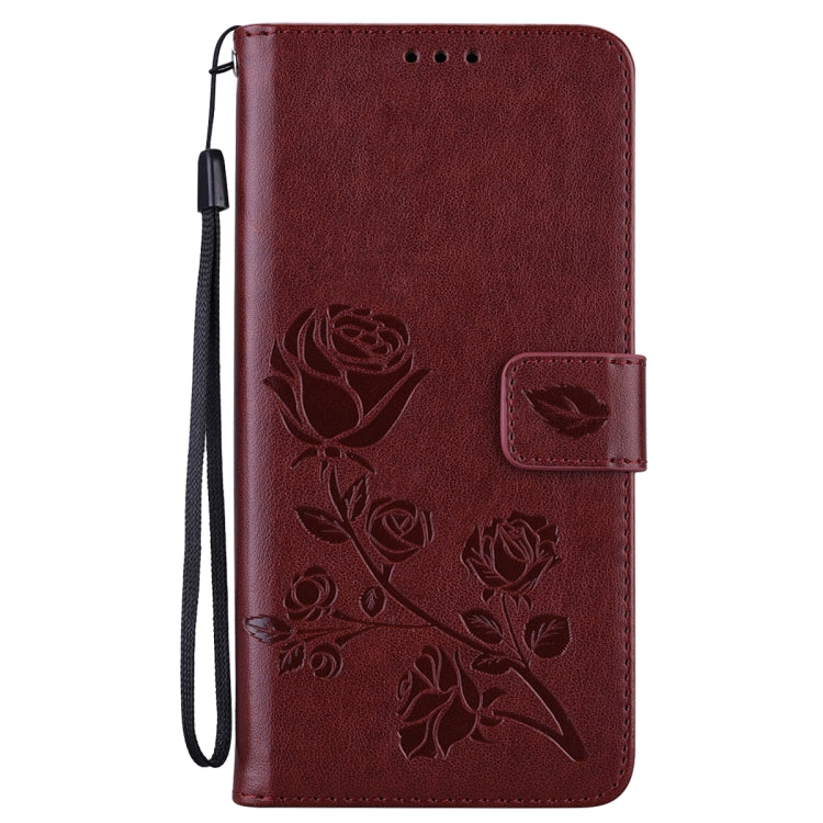 For Samsung Galaxy S22+ 5G Rose Embossed Leather Phone Case(Brown) - Galaxy S22+ 5G Cases by buy2fix | Online Shopping UK | buy2fix