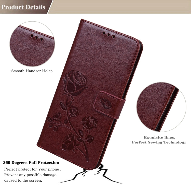 For Samsung Galaxy S22+ 5G Rose Embossed Leather Phone Case(Brown) - Galaxy S22+ 5G Cases by buy2fix | Online Shopping UK | buy2fix