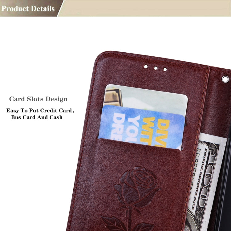 For Samsung Galaxy S22+ 5G Rose Embossed Leather Phone Case(Brown) - Galaxy S22+ 5G Cases by buy2fix | Online Shopping UK | buy2fix